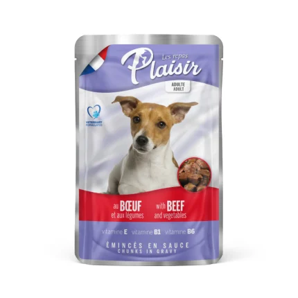 Plasir ძაღლის პაუჩი საქონლის ხორცით