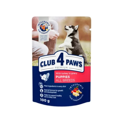 კლუბი 4 თათი ლეკვის ჟელე ინდაურის ხორცით 0,1კგ