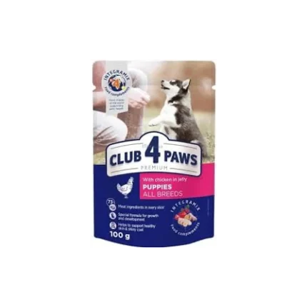 კლუბი 4 თათი ლეკვის ჟელე ქათმის ხორცით 0,1კგ