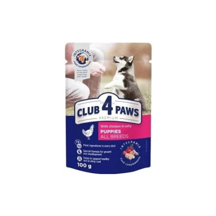 კლუბი 4 თათი ლეკვის ჟელე ქათმის ხორცით 0,1კგ კლუბი 4 თათი ლეკვის ჟელე ქათმის ხორცით 0,1კგ