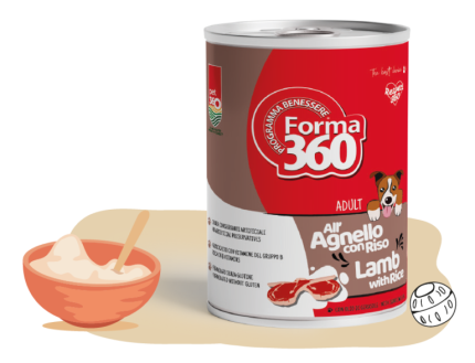 FORMA360  DOG CHICKEN WITH LAMB and RICE 400G/კონსერვი ყველა ჯიშის ზრდასრული ძაღლებისთვის, ცხვრის ხორცი ბრინჯით