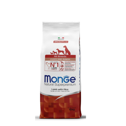 Monge- ყველა ჯიში ლეკვი/მოზარდი ბატკანითა და ბრინჯით 12კგ